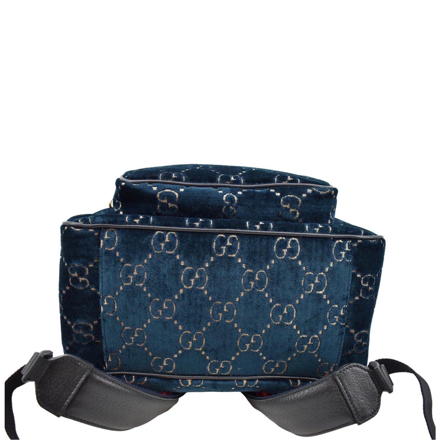 GUCCI GG Monogram Small Velvet Double Buckle Backpack Bag Blue 574942