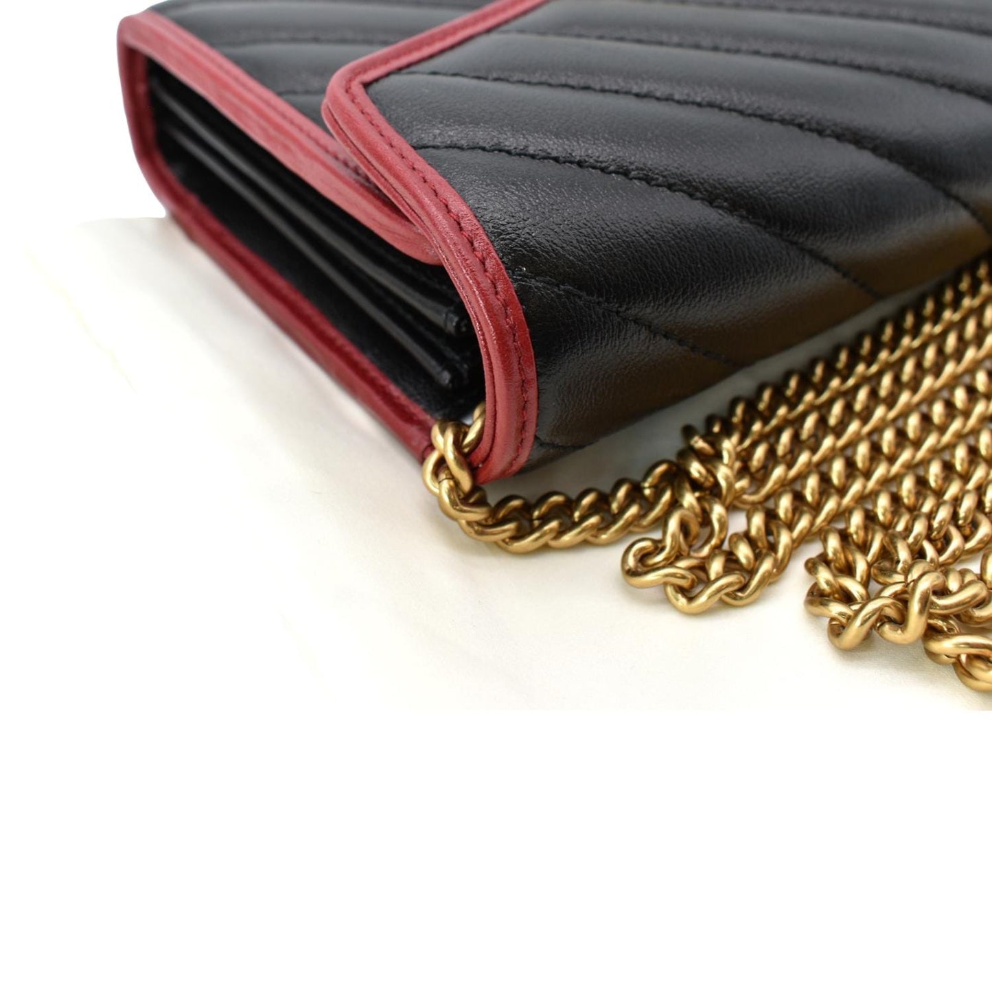 GUCCI Vintage Effect Diagonal Torchon Leather Chain Crossbody Bag Black 573807
