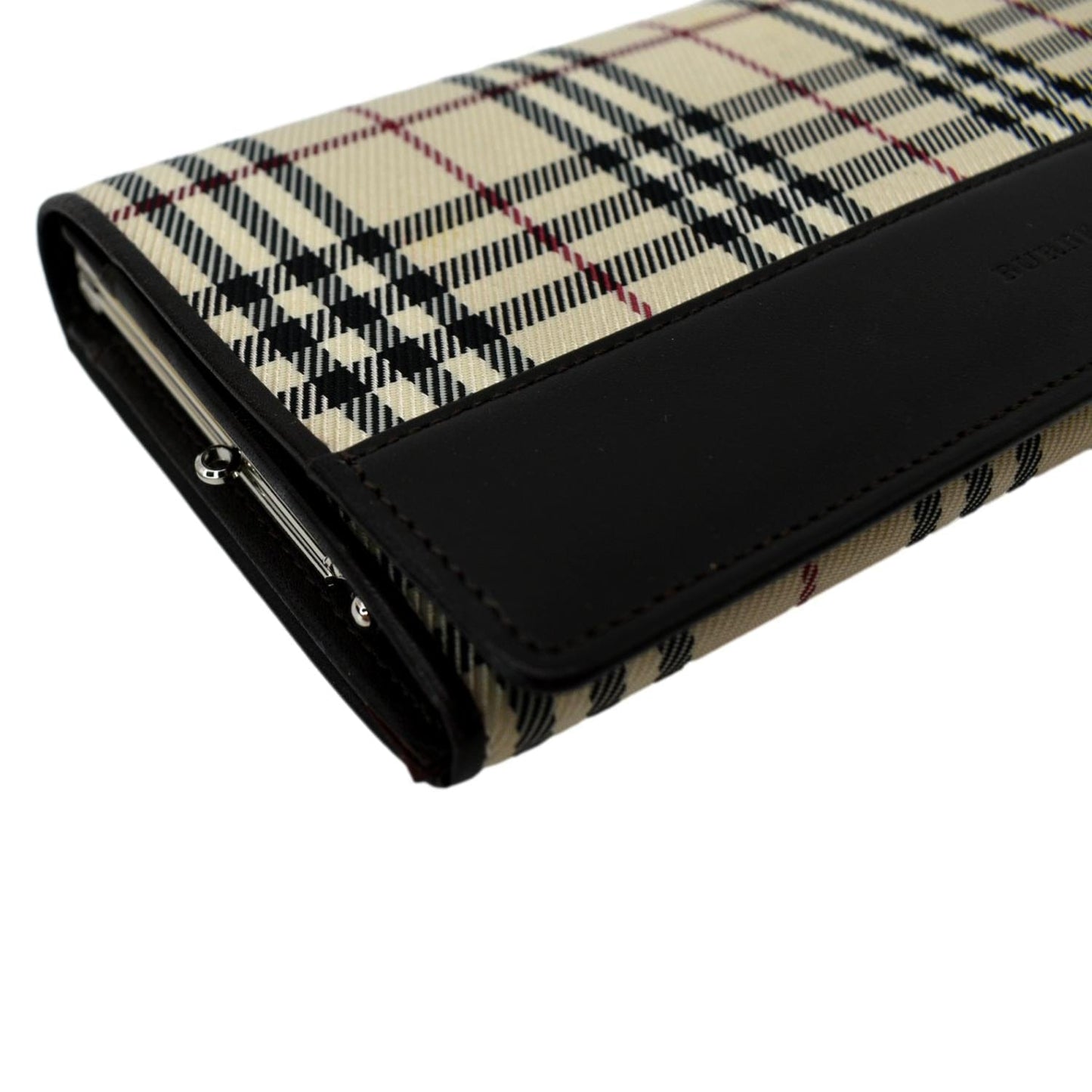 BURBERRY Continental Leather Check Wallet Black