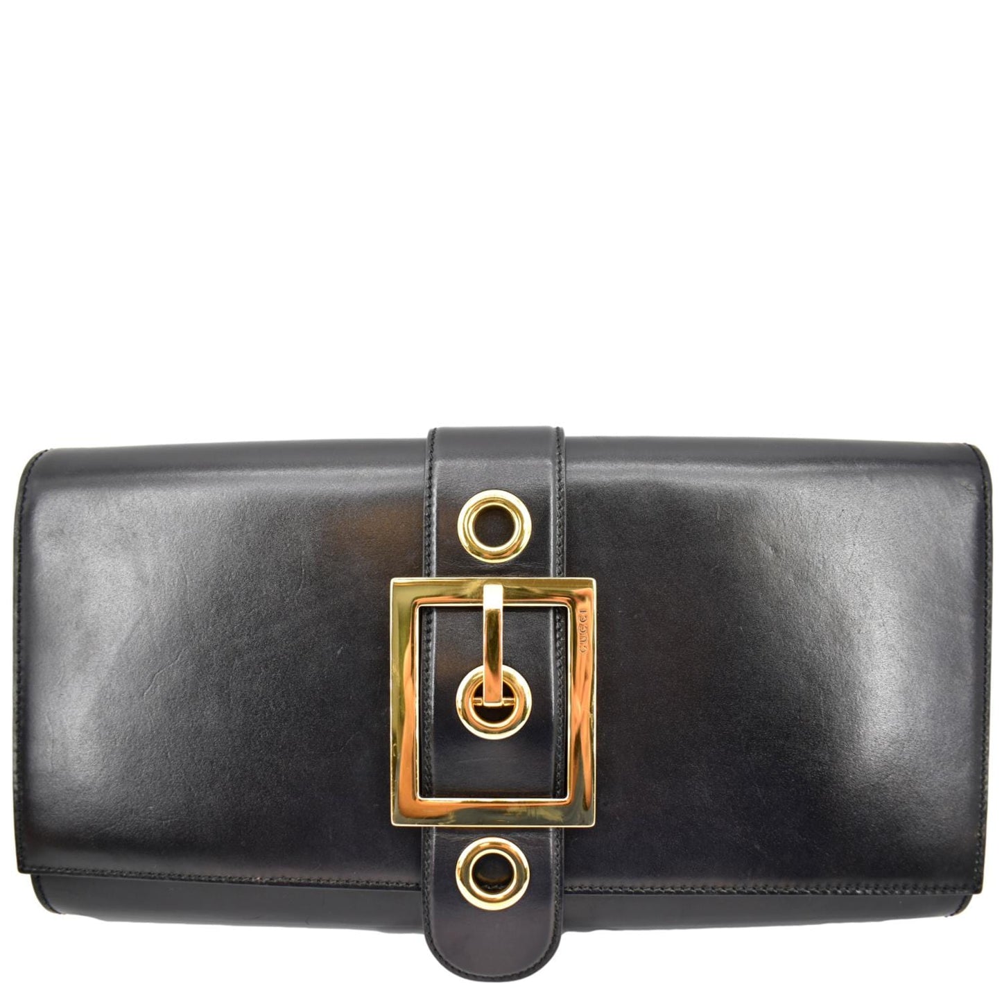 GUCCI Lady Buckle Leather Clutch Black 323653