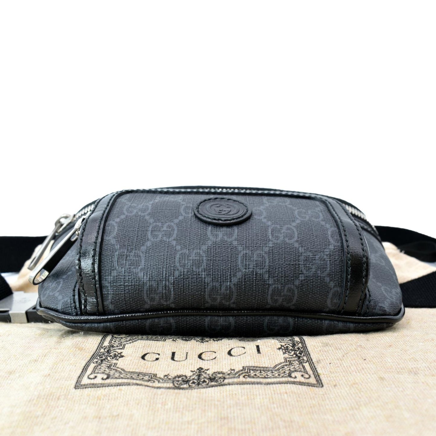 GUCCI Interlocking G Supreme Canvas Belt Bag Black 682933