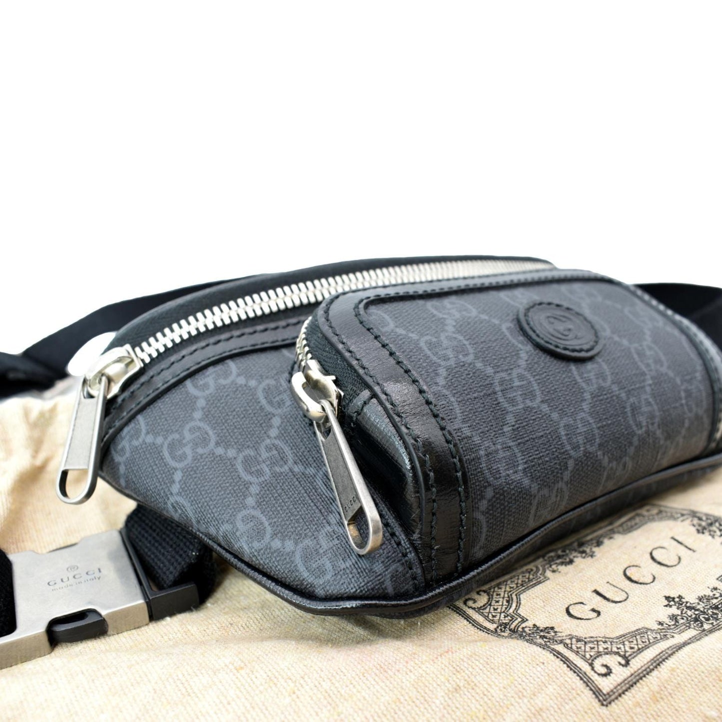 GUCCI Interlocking G Supreme Canvas Belt Bag Black 682933