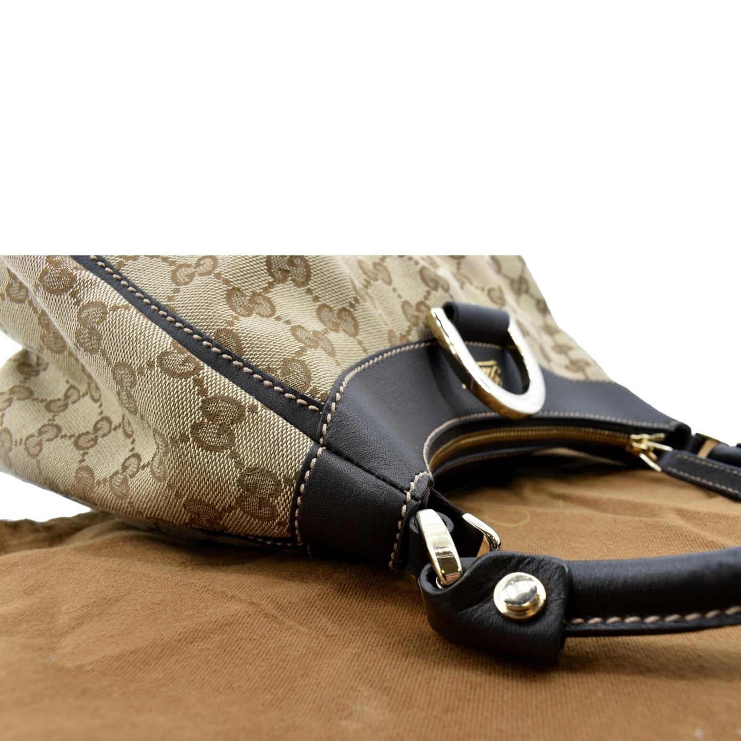 GUCCI D Ring Monogram Hobo Bag Brown 190525