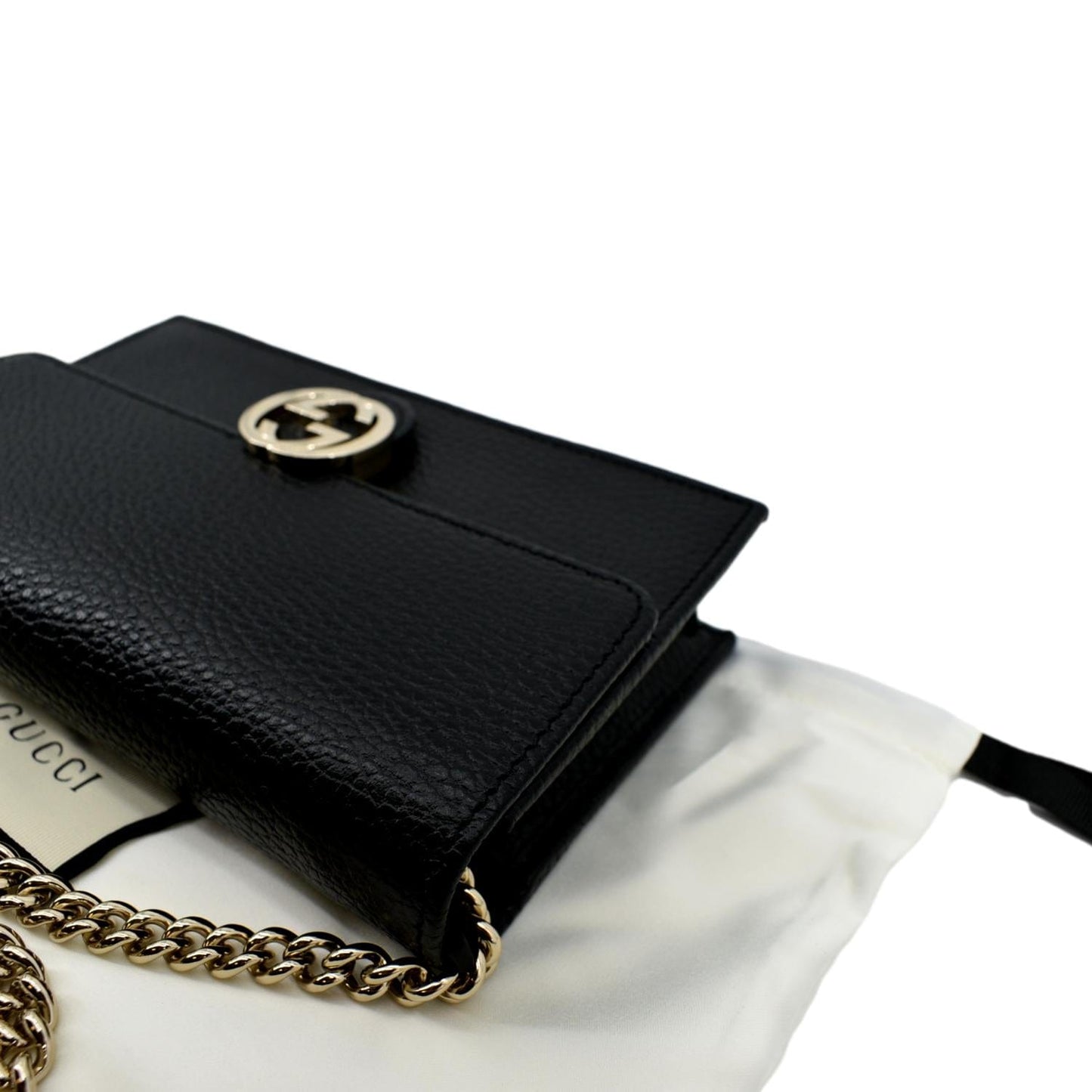 GUCCI GG Interlocking Pebbled Leather Crossbody Bag Black 615523