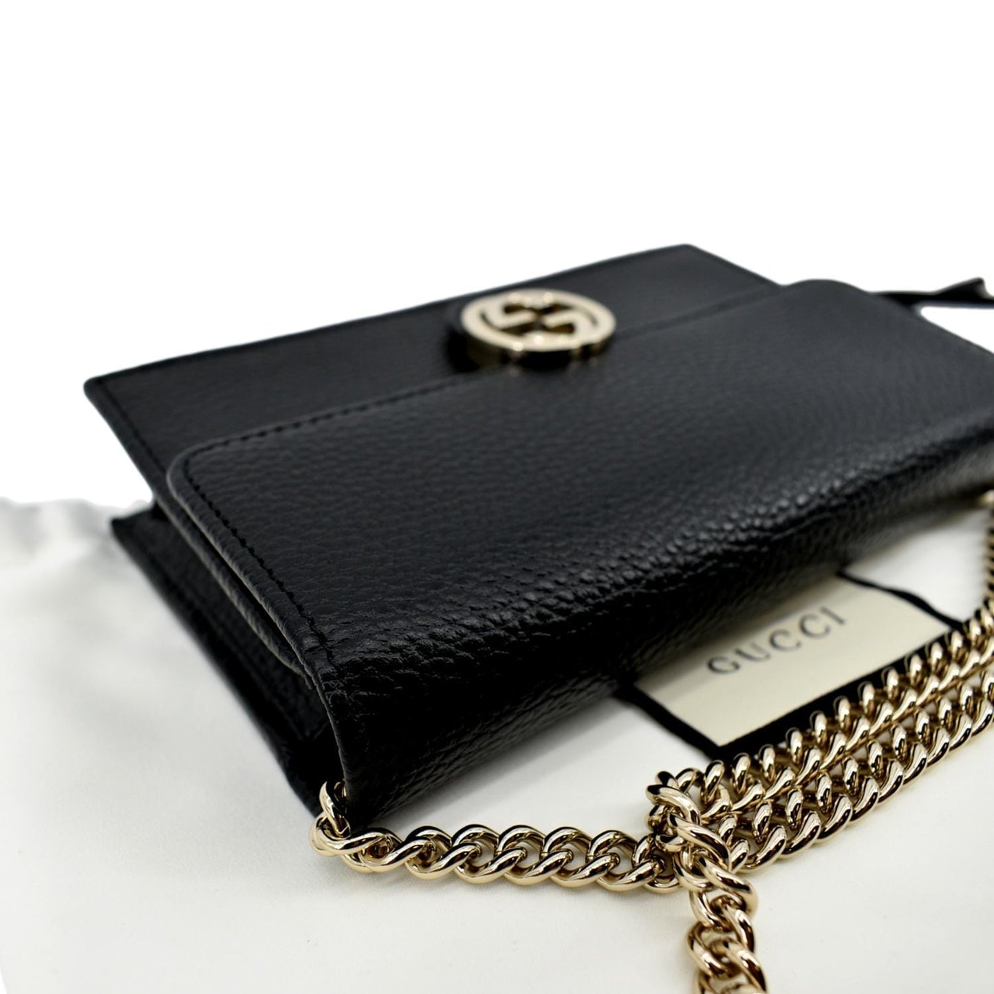 GUCCI GG Interlocking Pebbled Leather Crossbody Bag Black 615523