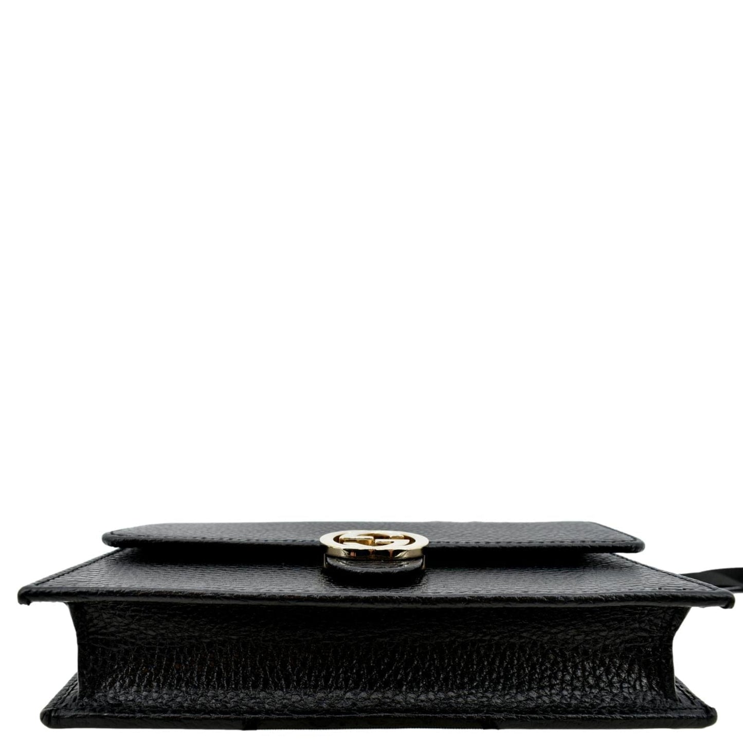 GUCCI GG Interlocking Pebbled Leather Crossbody Bag Black 615523