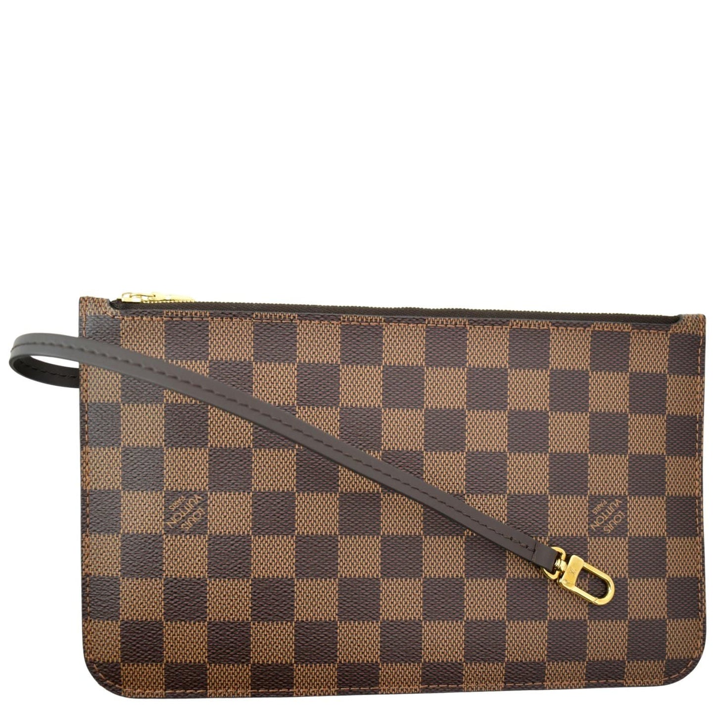 LOUIS VUITTON Neverfull Damier Ebene Pochette Wristlet Pouch Brown