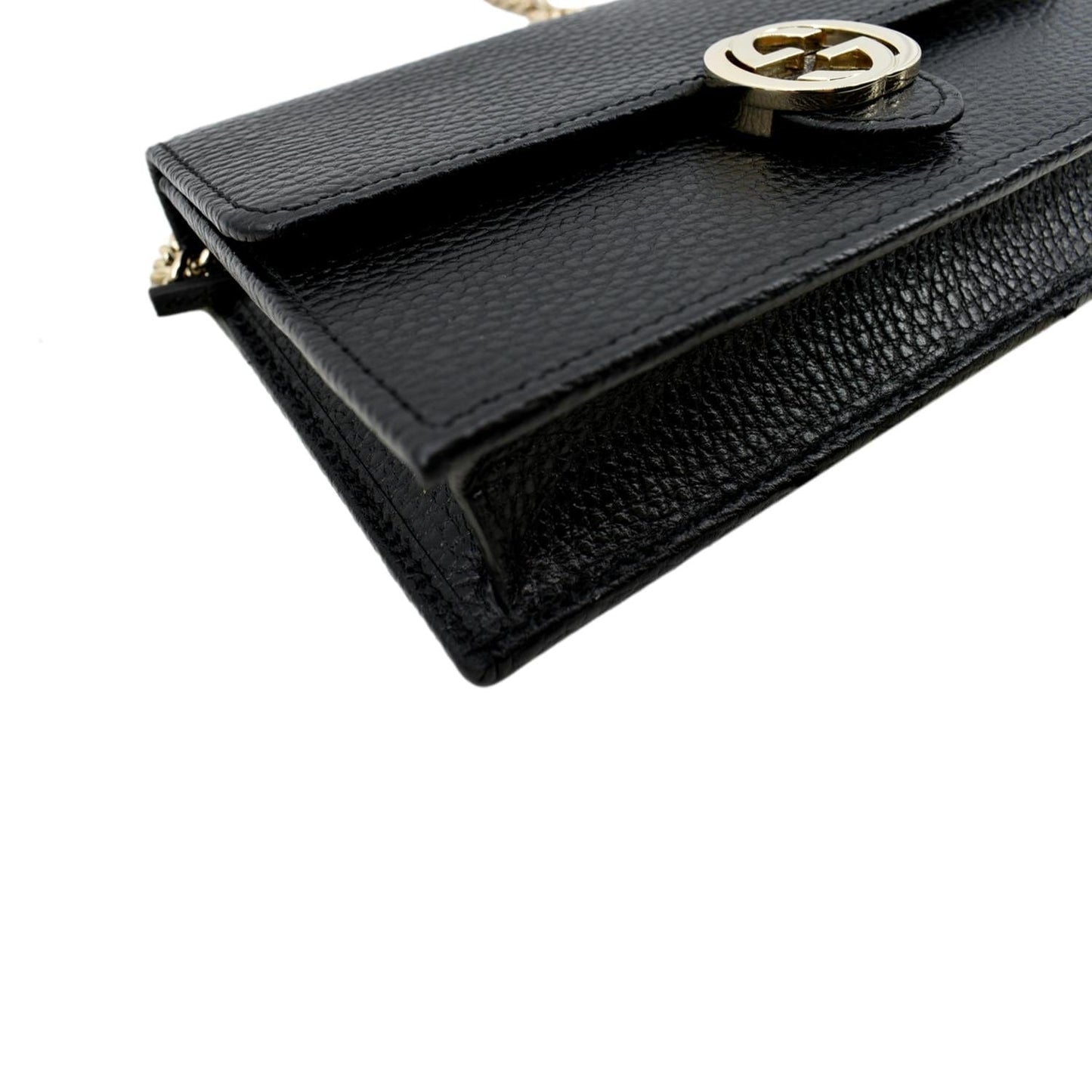 GUCCI GG Interlocking Pebbled Leather Crossbody Bag Black 615523