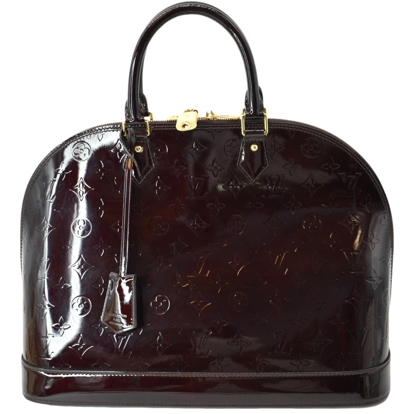 LOUIS VUITTON Alma GM Monogram Vernis Leather Satchel Bag Amarante