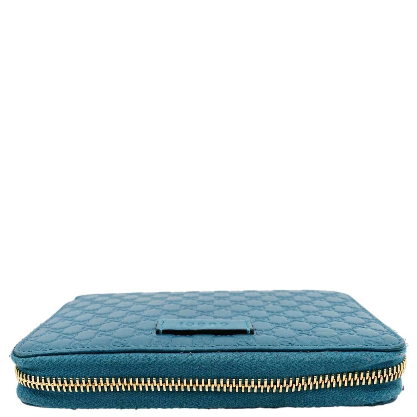 GUCCI Zip Around GG Embossed Leather Wallet Deep Cobalt