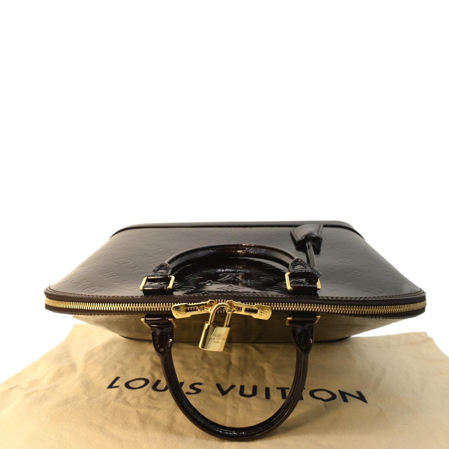 LOUIS VUITTON Alma GM Monogram Vernis Leather Satchel Bag Amarante