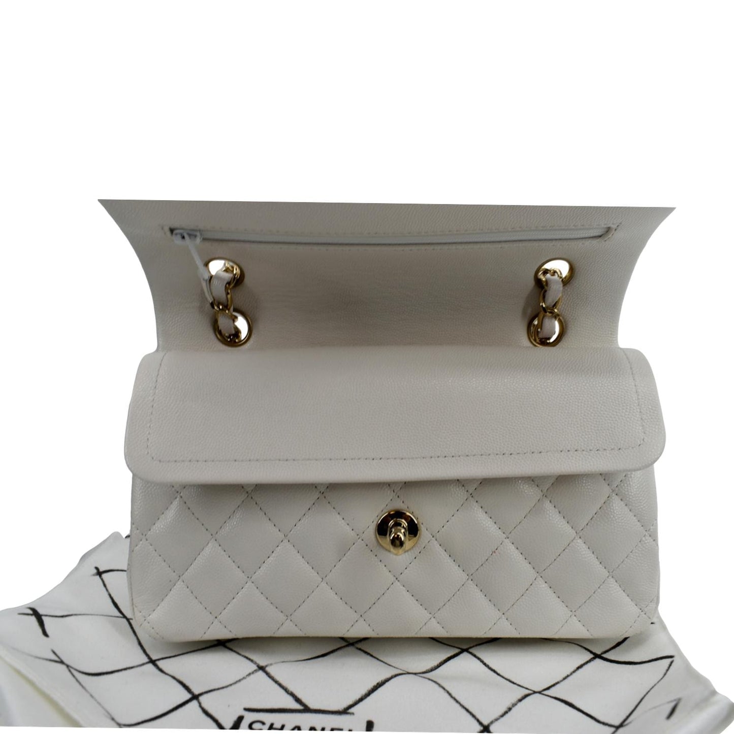 CHANEL Classic Double Flap Small Caviar Leather Shoulder Bag White