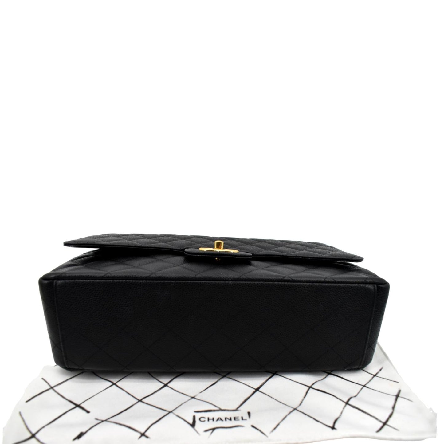 CHANEL Maxi Classic Flap Caviar Leather Shoulder Bag Black