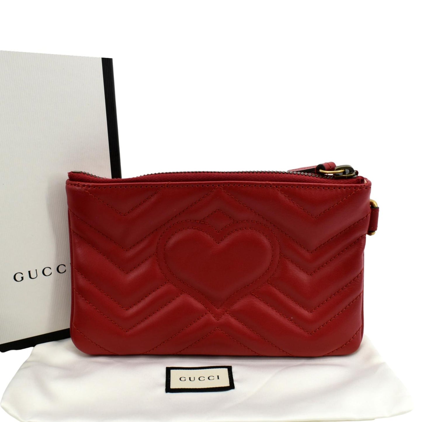 GUCCI GG Marmont Calfskin Wristlet Wallet Red 598598