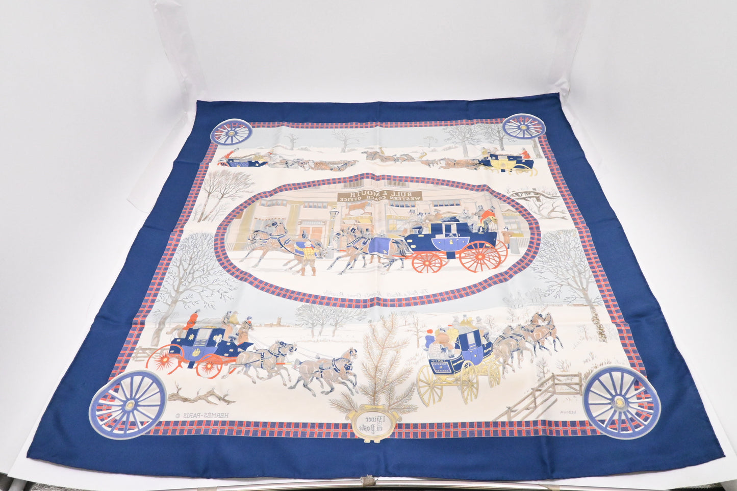 Hermes 'L'River en Poste' Carre 90 in Blue Silk