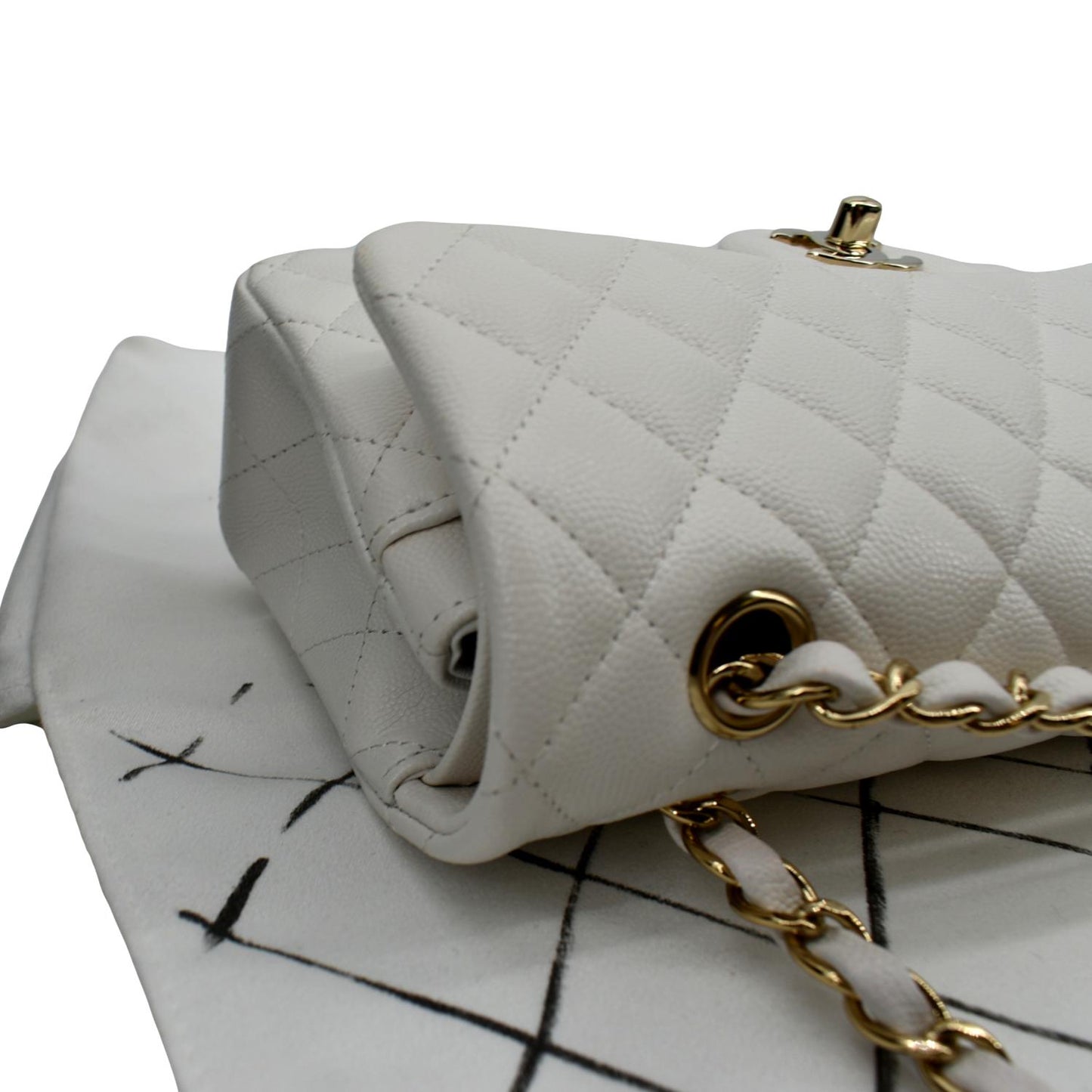 CHANEL Classic Double Flap Small Caviar Leather Shoulder Bag White