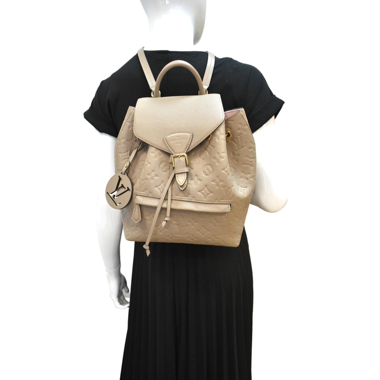 LOUIS VUITTON Montsouris Monogram Empreinte Leather Backpack Beige