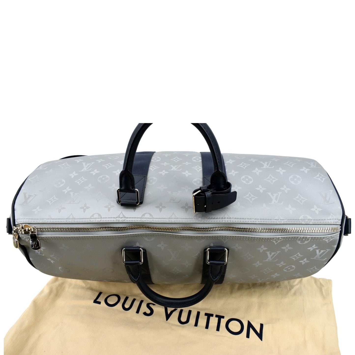 LOUIS VUITTON Satellite Keepall Bandouliere 50 Monogram Travel Bag Silver