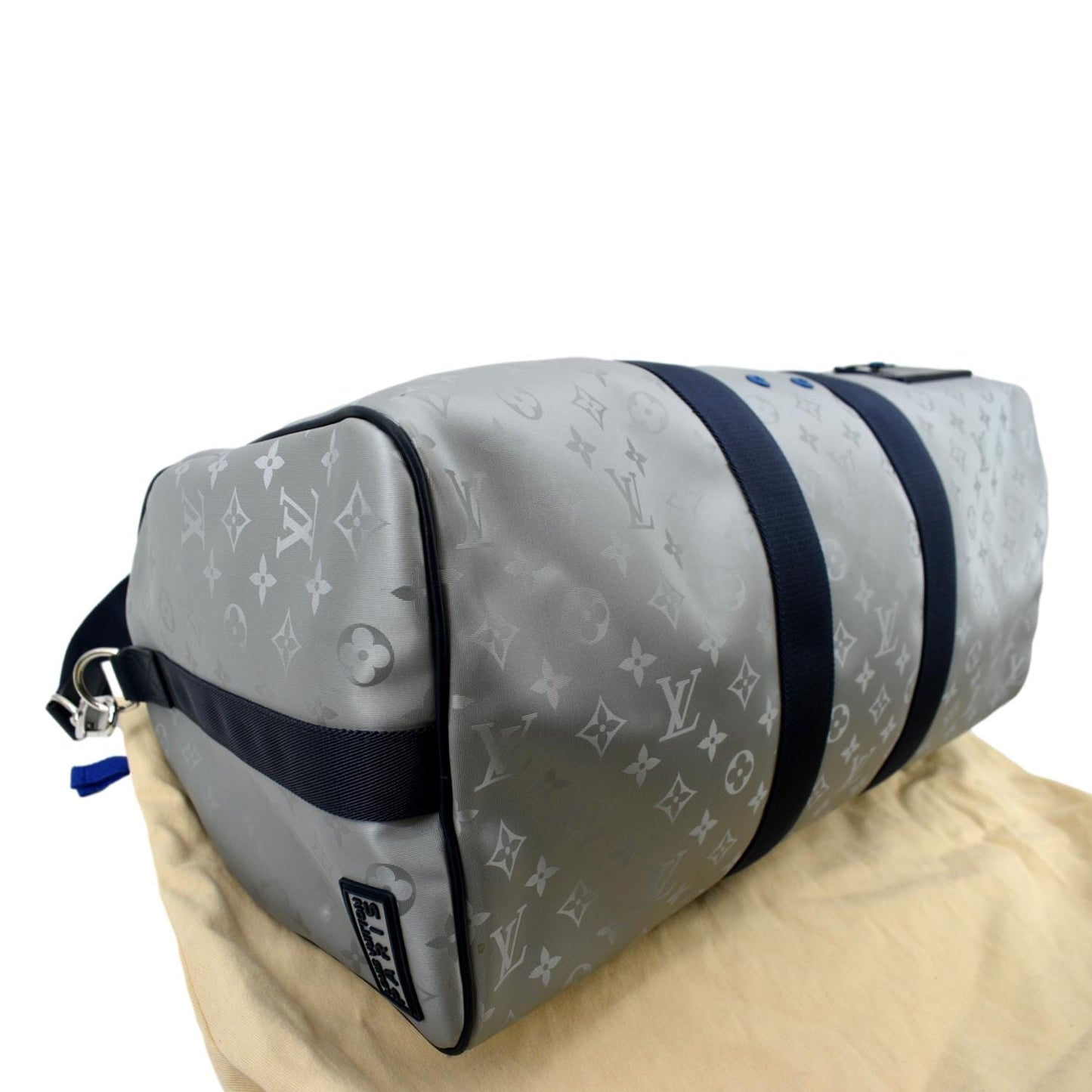 LOUIS VUITTON Satellite Keepall Bandouliere 50 Monogram Travel Bag Silver
