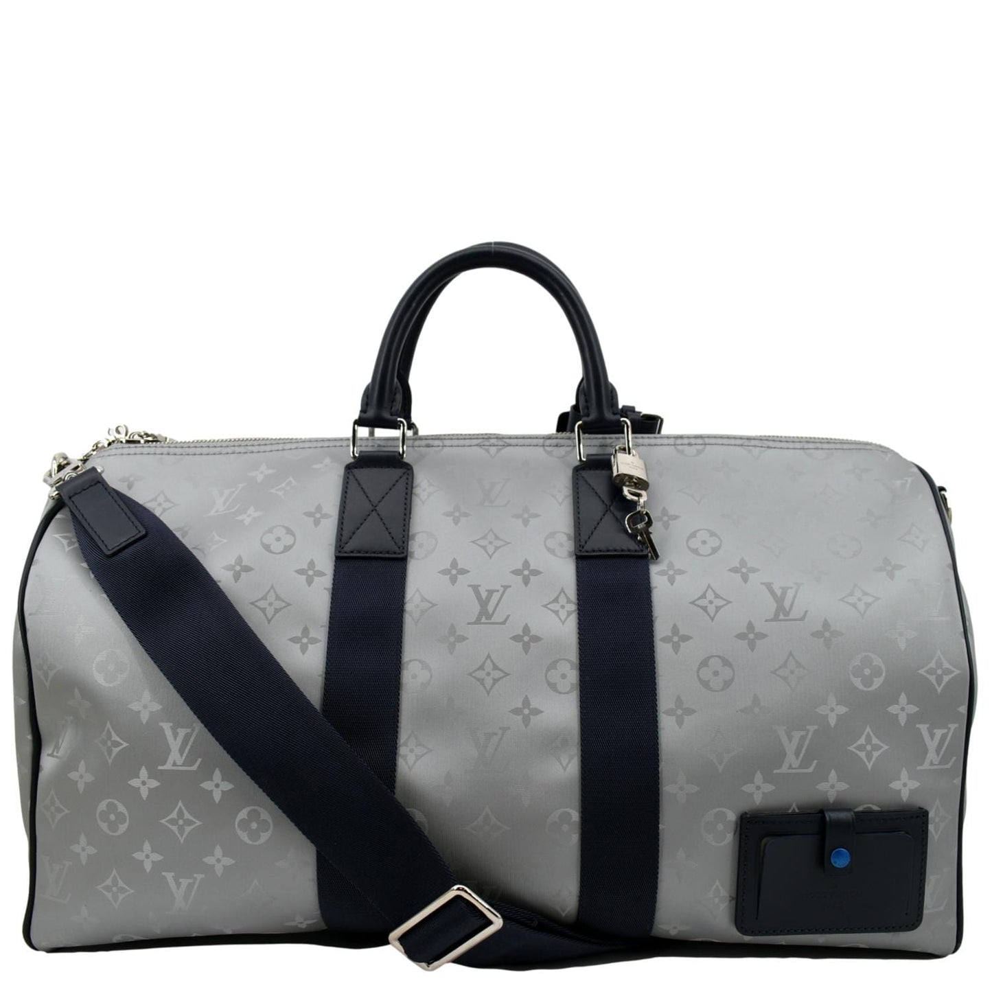 LOUIS VUITTON Satellite Keepall Bandouliere 50 Monogram Travel Bag Silver