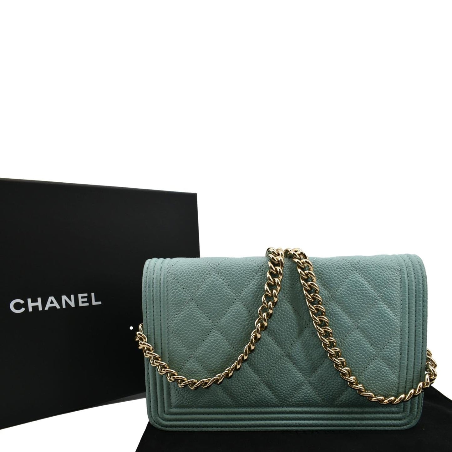 CHANEL Boy Woc Caviar Leather Wallet On Chain Clutch Bag Light Green