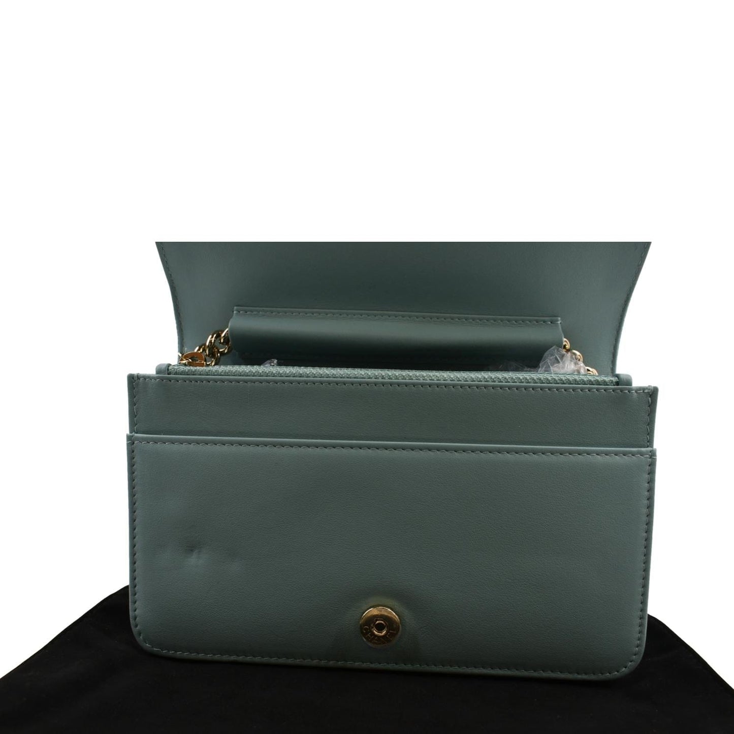 CHANEL Boy Woc Caviar Leather Wallet On Chain Clutch Bag Light Green