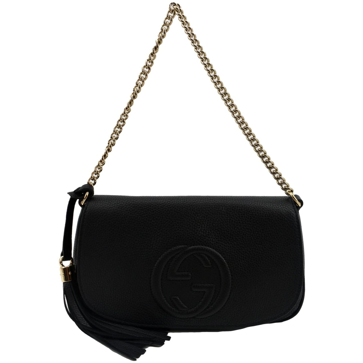 GUCCI Soho GG Flap Leather Chain Shoulder Bag Black 536224