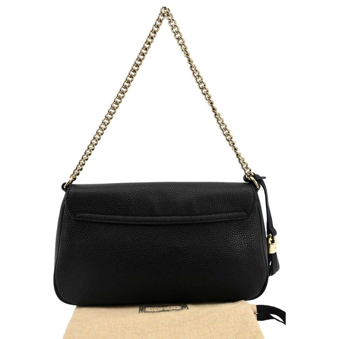 GUCCI Soho GG Flap Leather Chain Shoulder Bag Black 536224