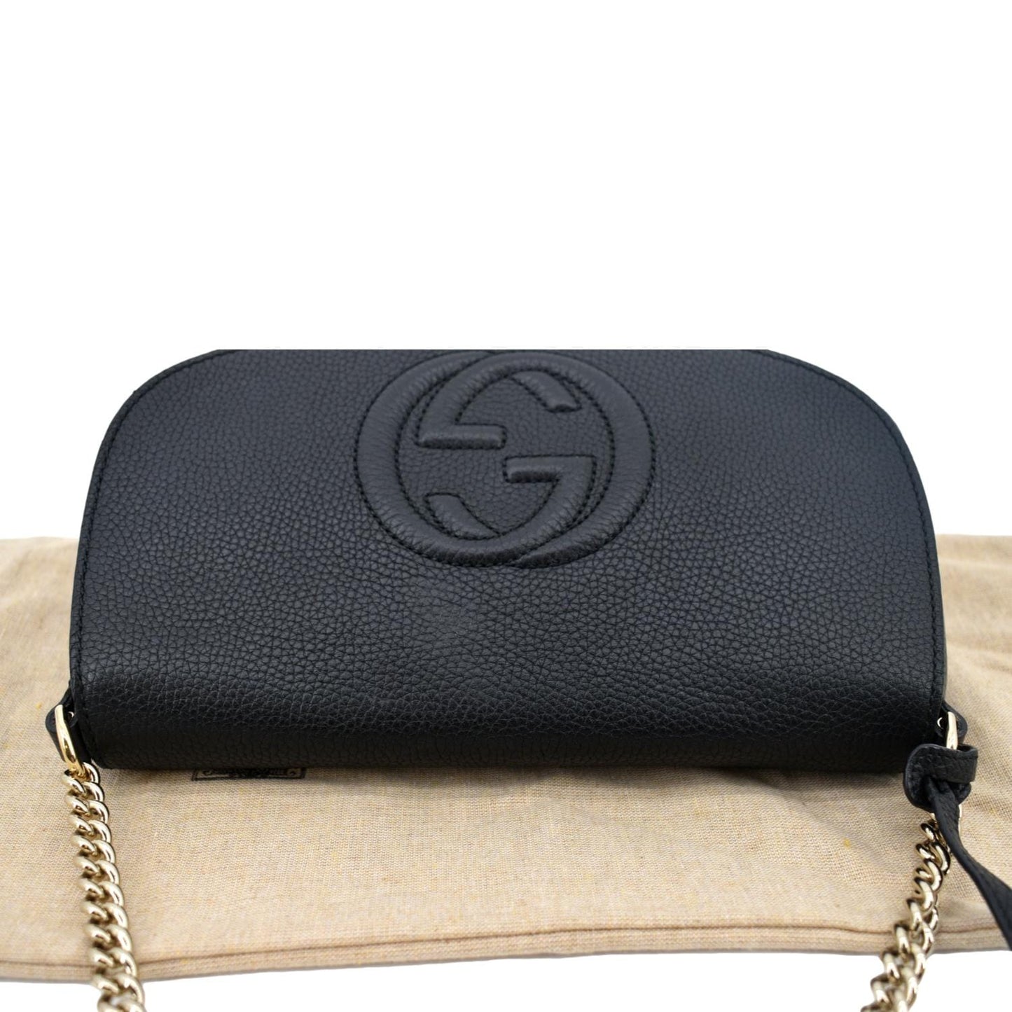 GUCCI Soho GG Flap Leather Chain Shoulder Bag Black 536224
