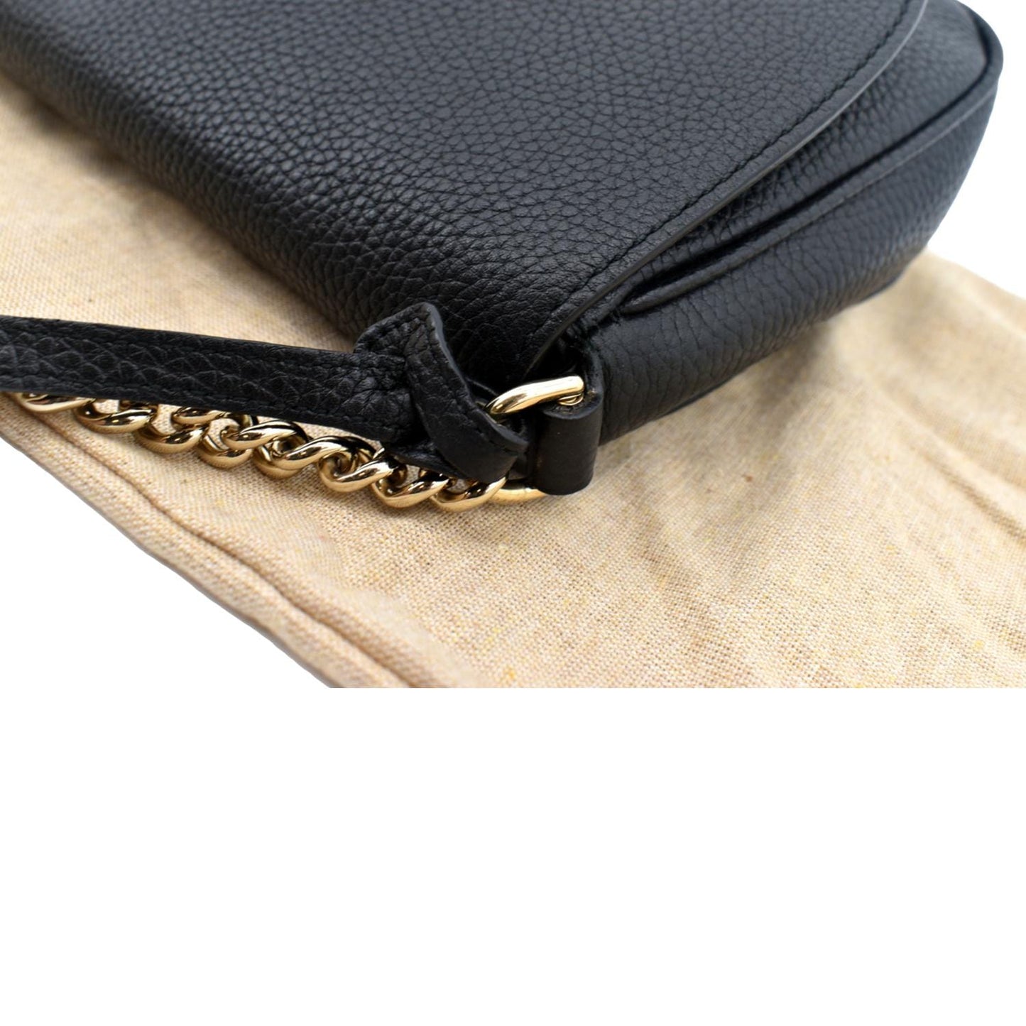 GUCCI Soho GG Flap Leather Chain Shoulder Bag Black 536224