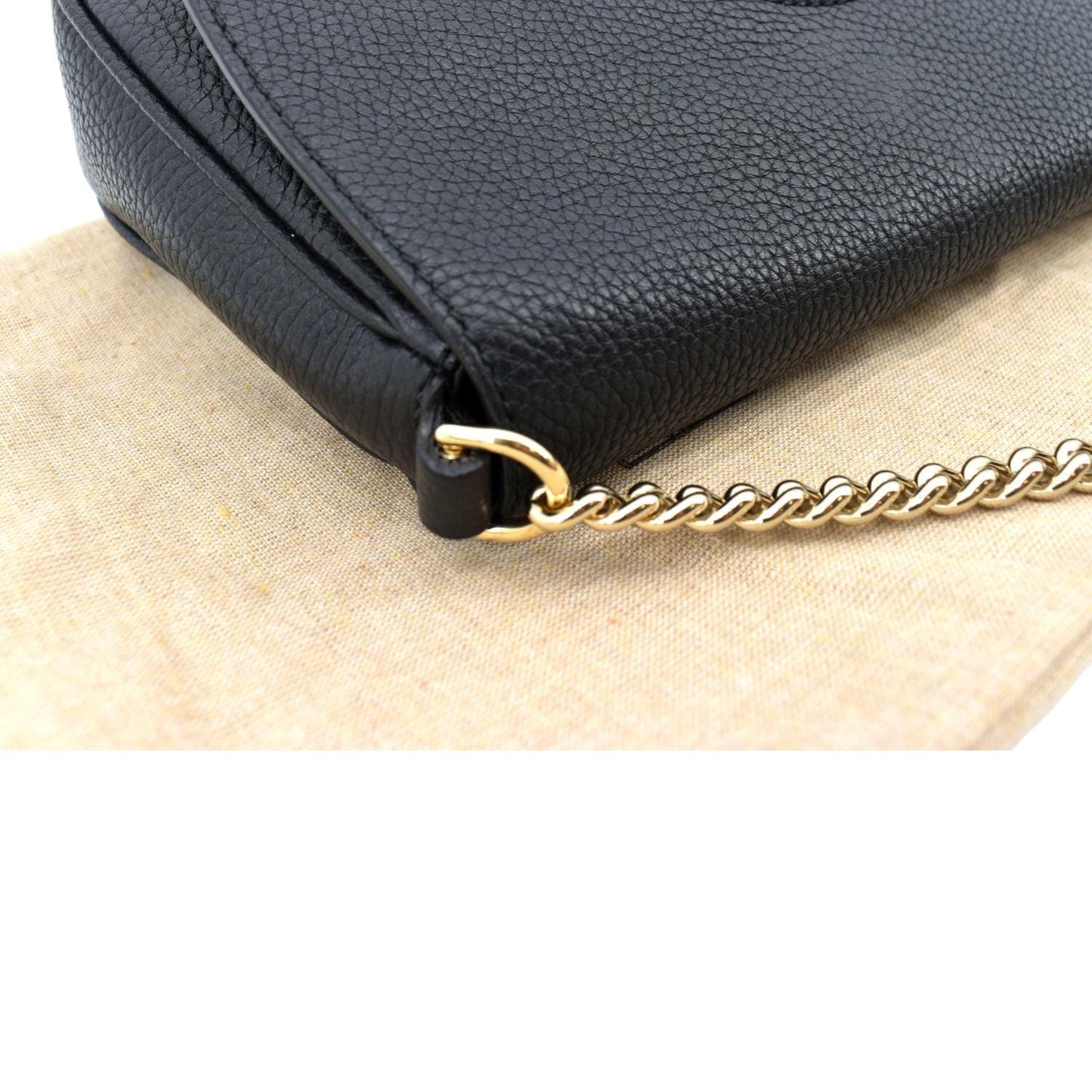 GUCCI Soho GG Flap Leather Chain Shoulder Bag Black 536224