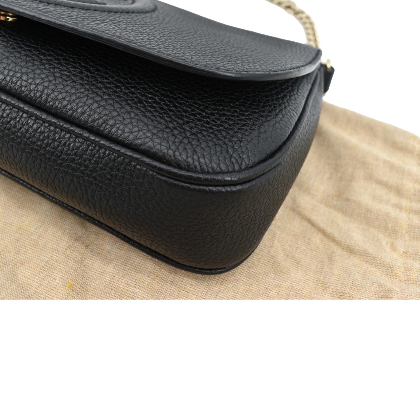 GUCCI Soho GG Flap Leather Chain Shoulder Bag Black 536224