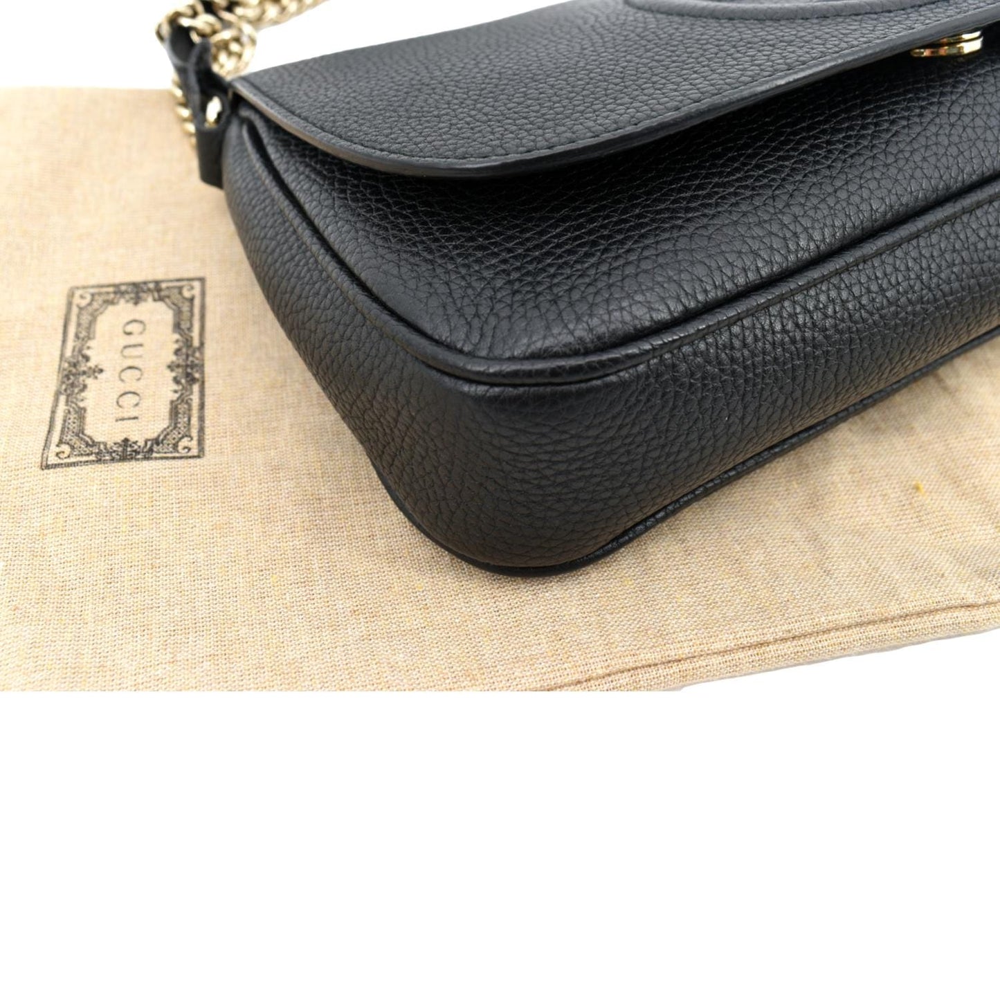 GUCCI Soho GG Flap Leather Chain Shoulder Bag Black 536224