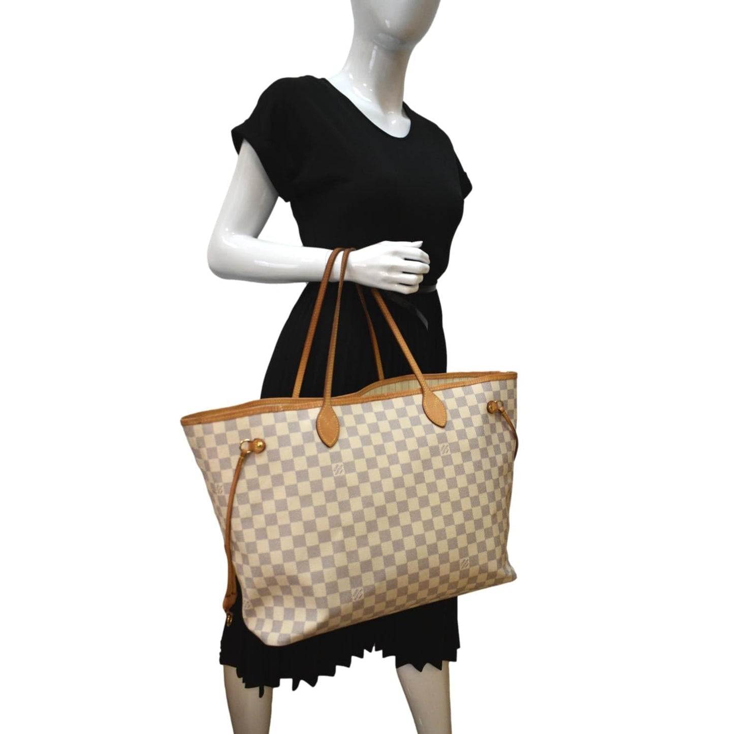 LOUIS VUITTON Neverfull GM Damier Azur Tote Shoulder Bag White