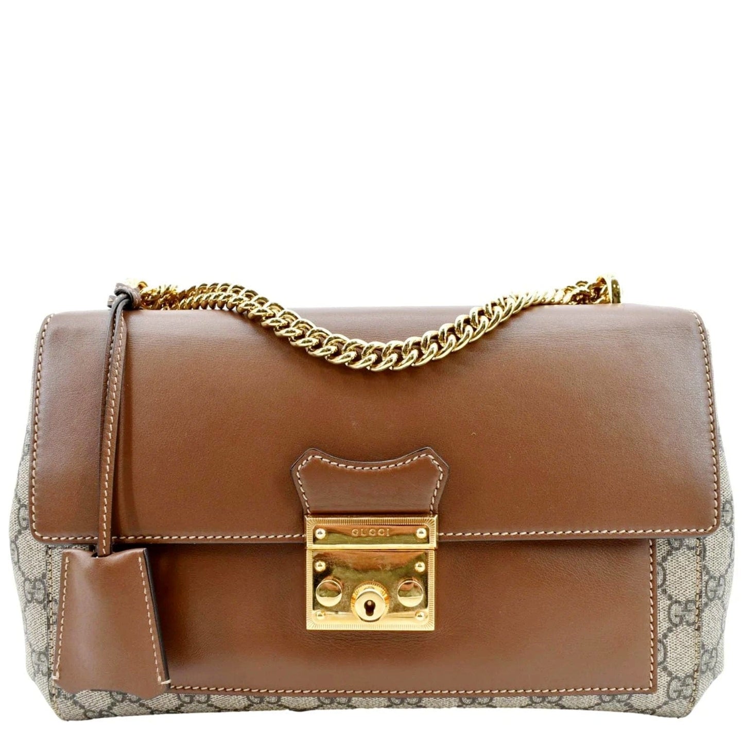 GUCCI Padlock Medium GG Supreme Canvas Shoulder Bag Brown 477530