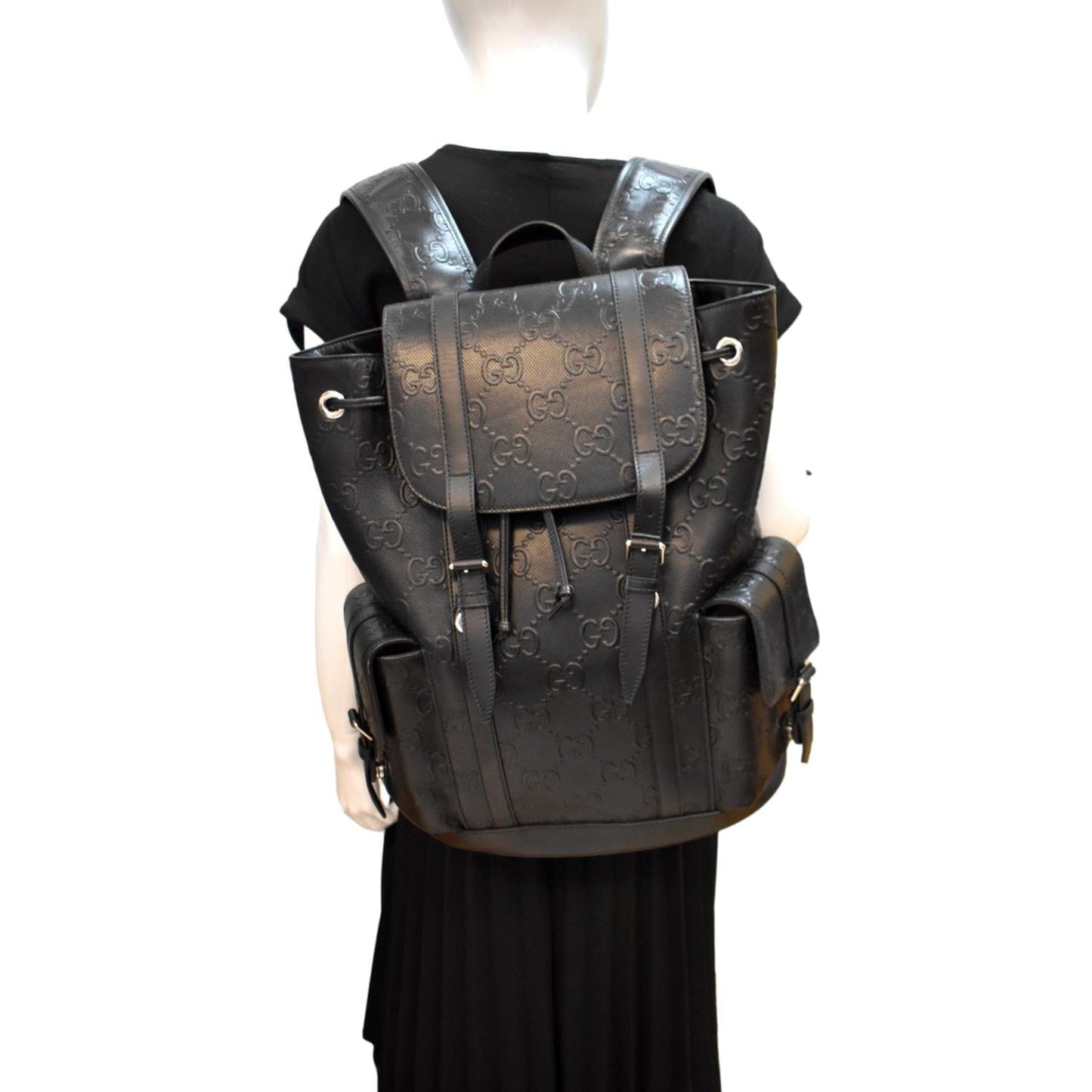 GUCCI GG Embossed Leather Backpack ‎Black 625770