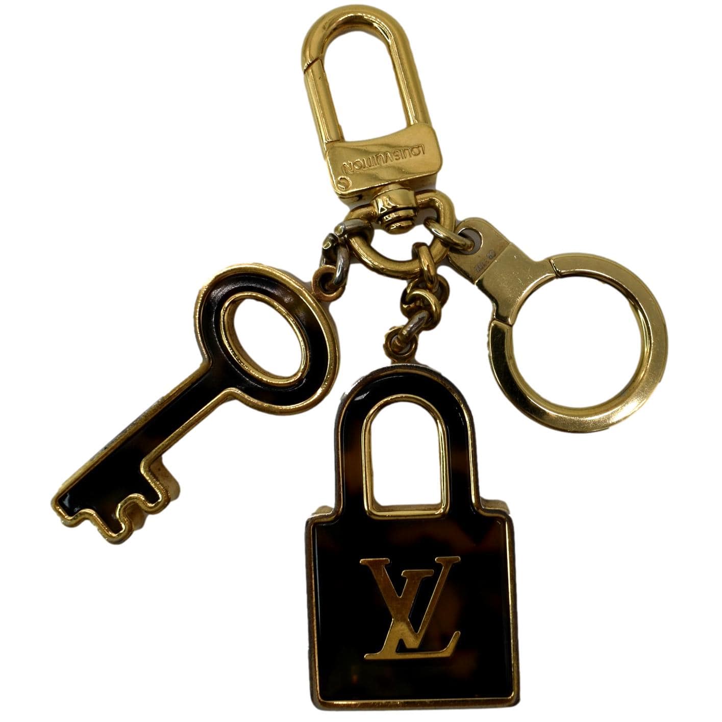LOUIS VUITTON Resin Lock and Key Monogram Bag Charm Gold