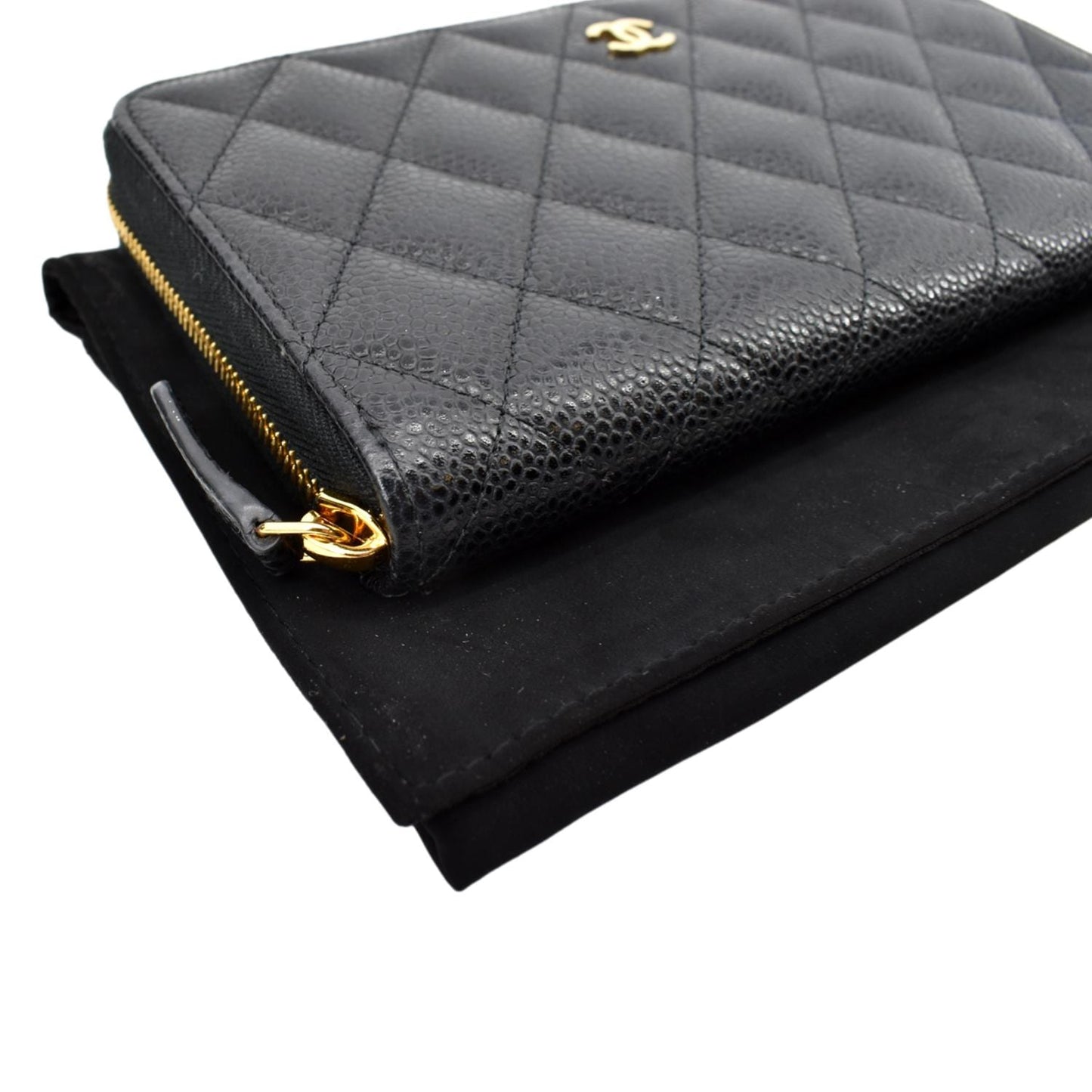 CHANEL Long Zippy Caviar Leather Wallet Black