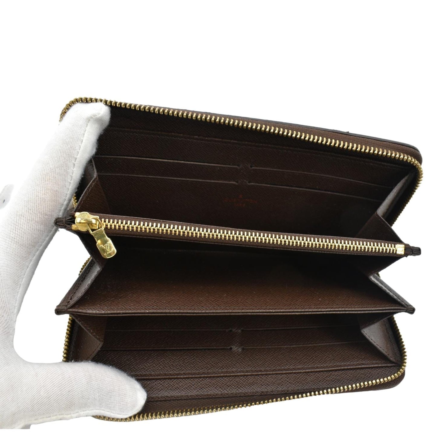 LOUIS VUITTON Zip Around Damier Ebene Wallet Brown