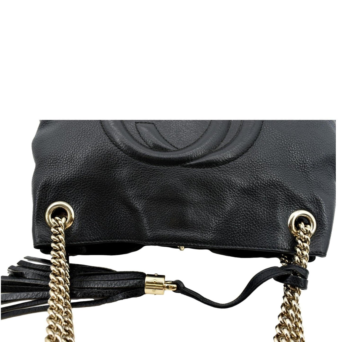 GUCCI Soho Pebbled Leather Chain Shoulder Bag Black 308982