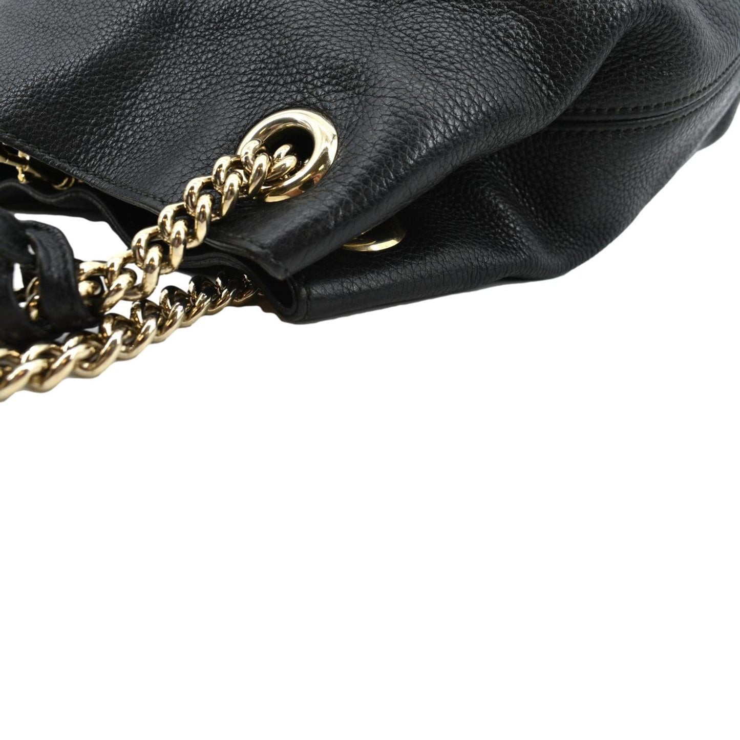 GUCCI Soho Pebbled Leather Chain Shoulder Bag Black 308982