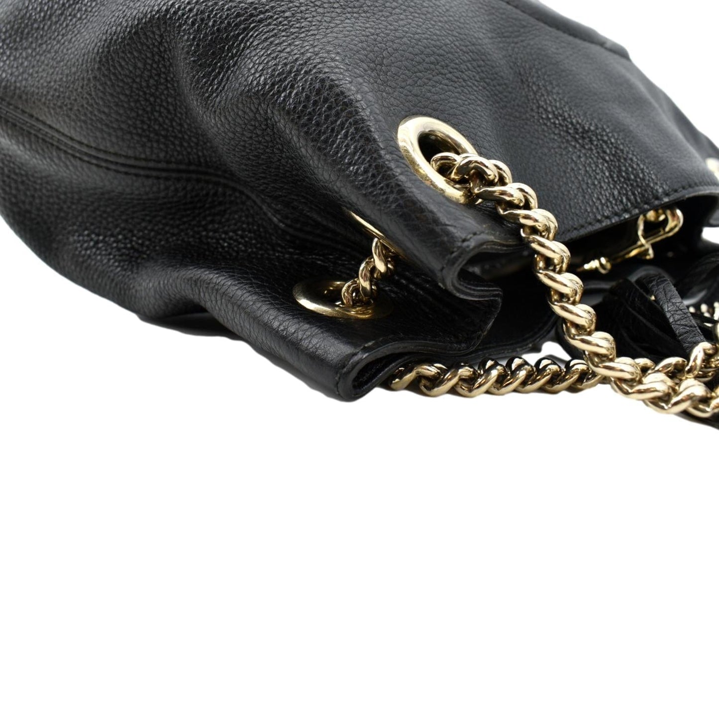 GUCCI Soho Pebbled Leather Chain Shoulder Bag Black 308982