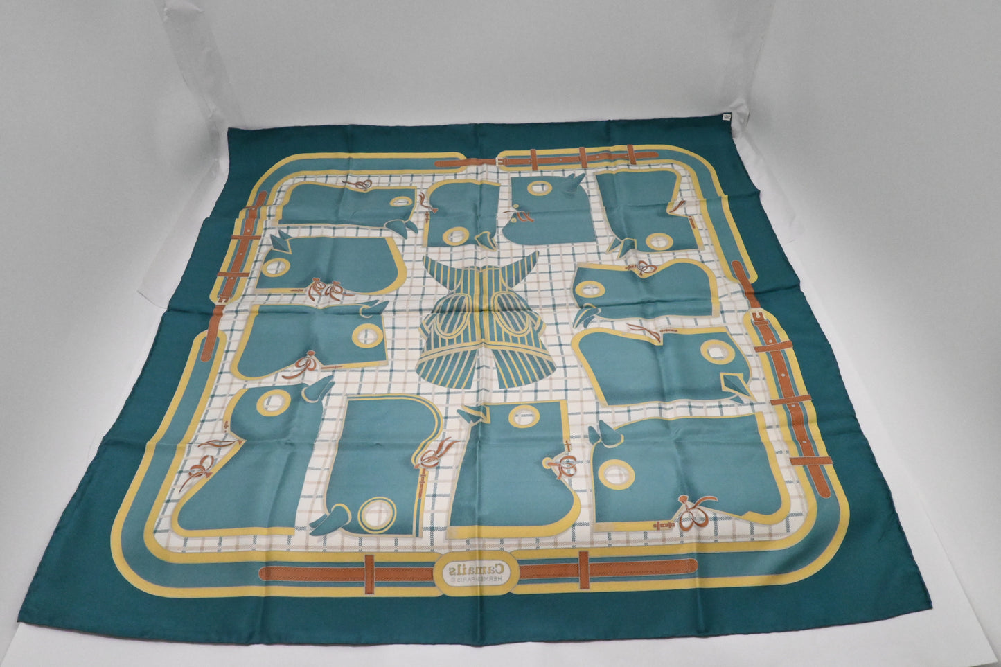 Hermes 'Camails' Carre 90 in Turquoise Silk