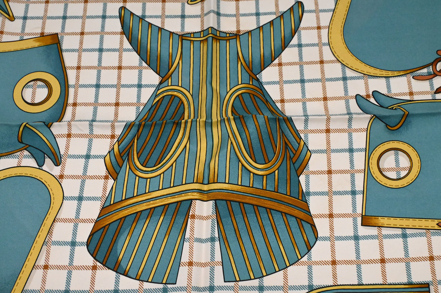 Hermes 'Camails' Carre 90 in Turquoise Silk