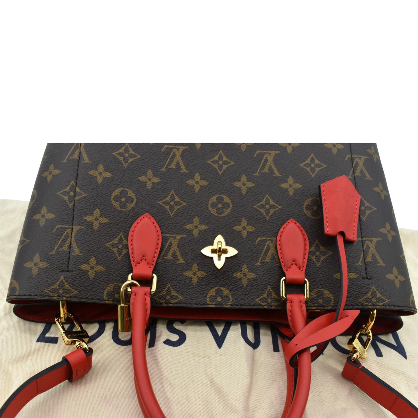 LOUIS VUITTON Flower Monogram Canvas Tote Shoulder Bag Cerise