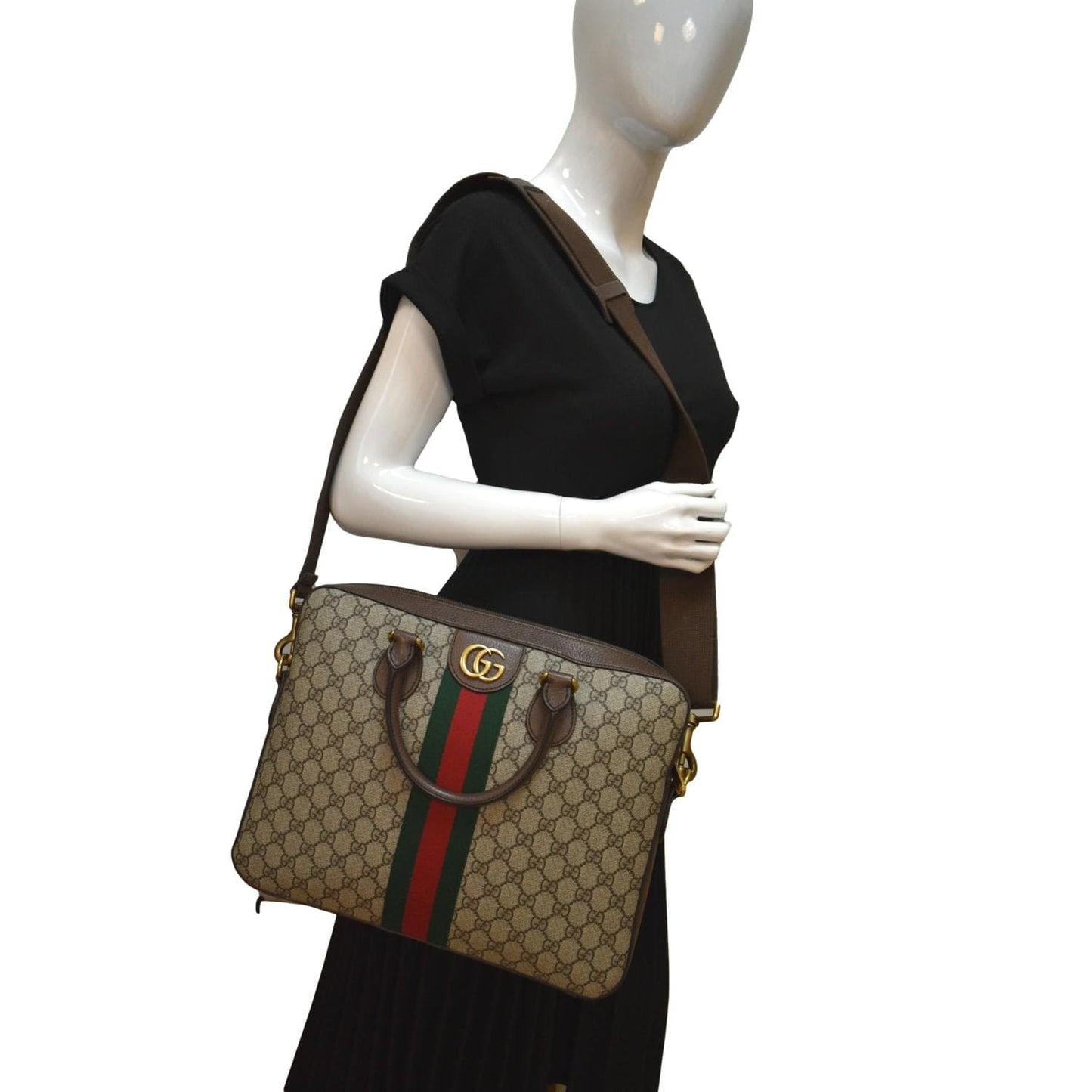 GUCCI Ophidia Soft GG Supreme Canvas Leather Briefcase Shoulder Bag Beige 574793
