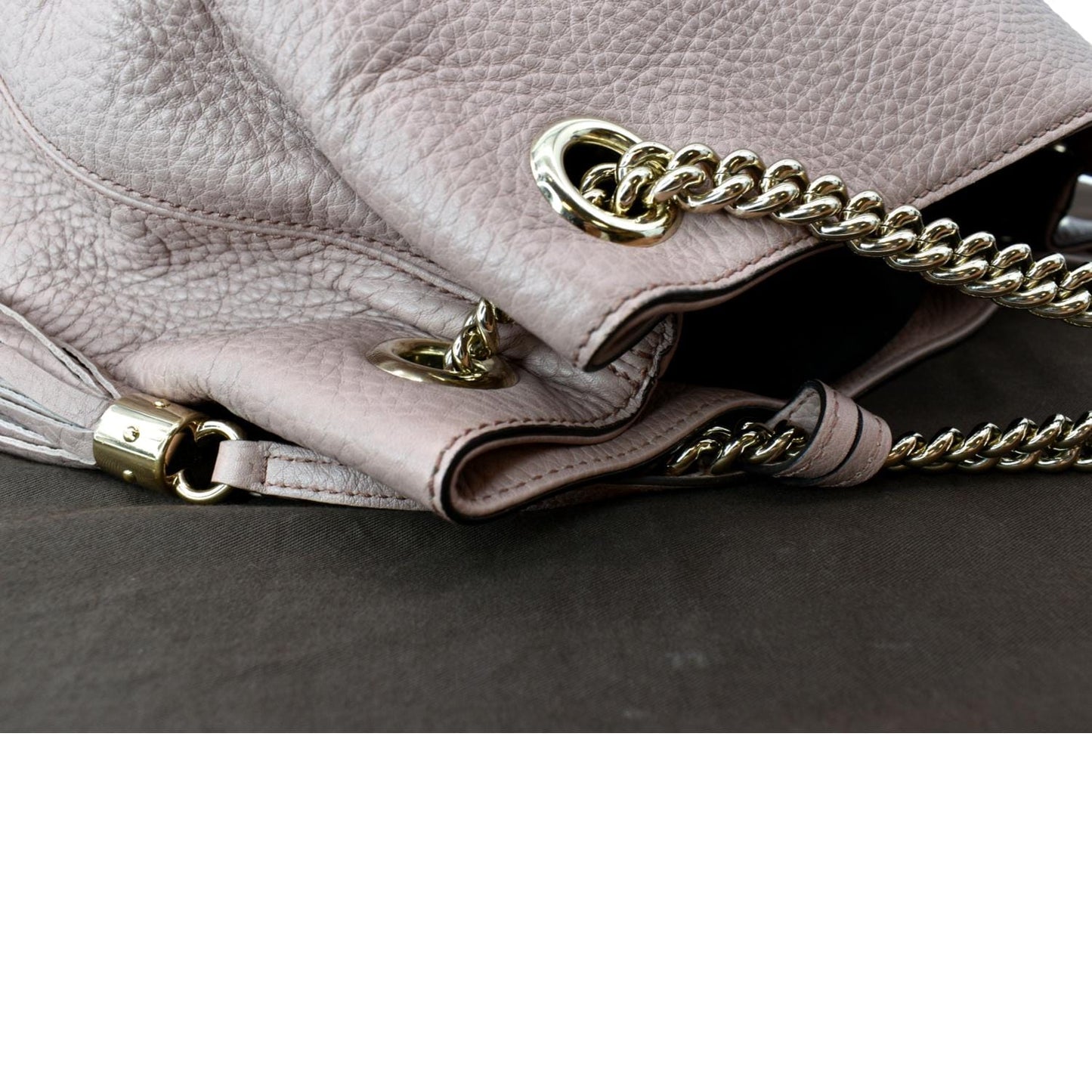 GUCCI Soho Medium Pebbled Leather Chain Shoulder Bag Light Pink 308982