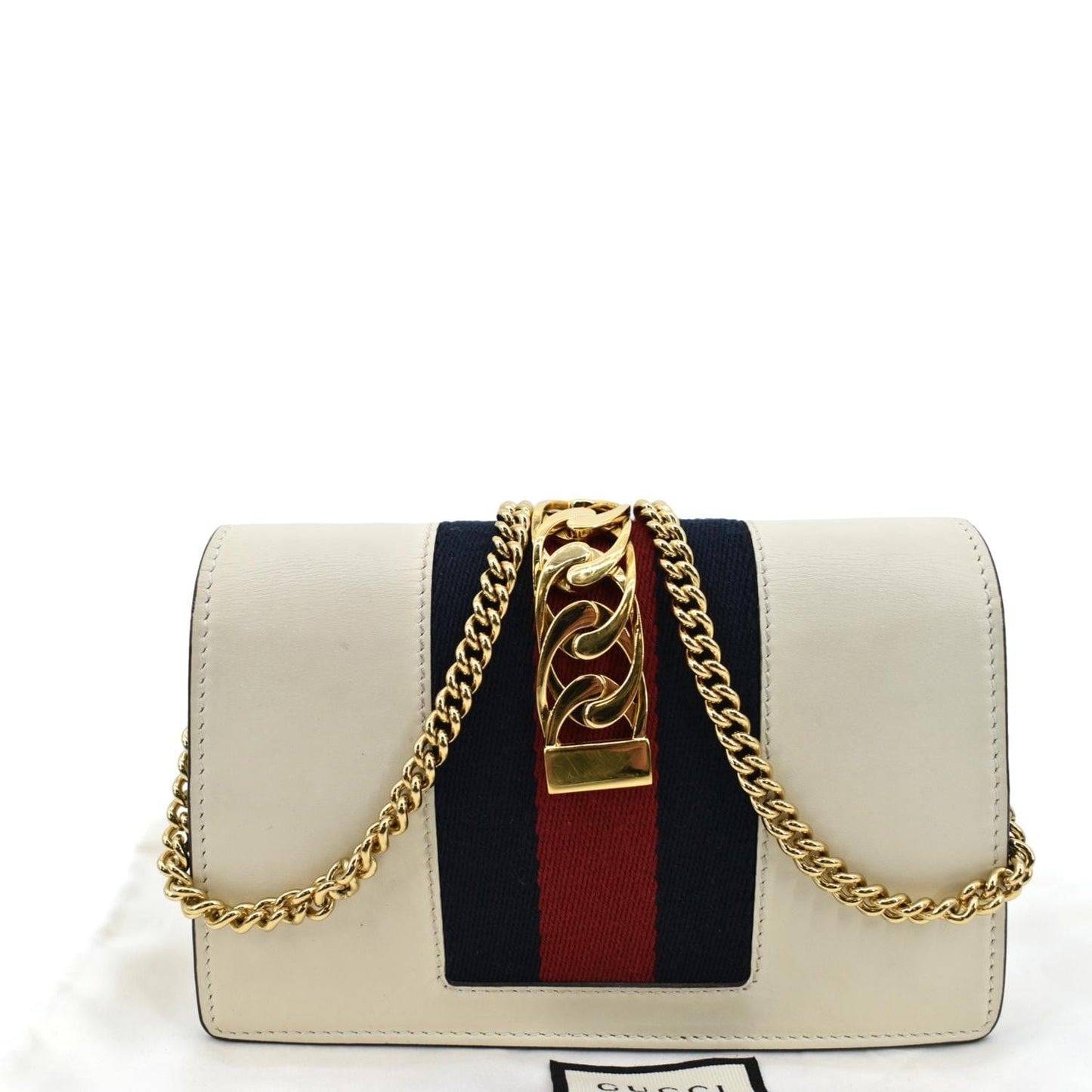 GUCCI Sylvie Super Mini Leather Crossbody Bag White 494646