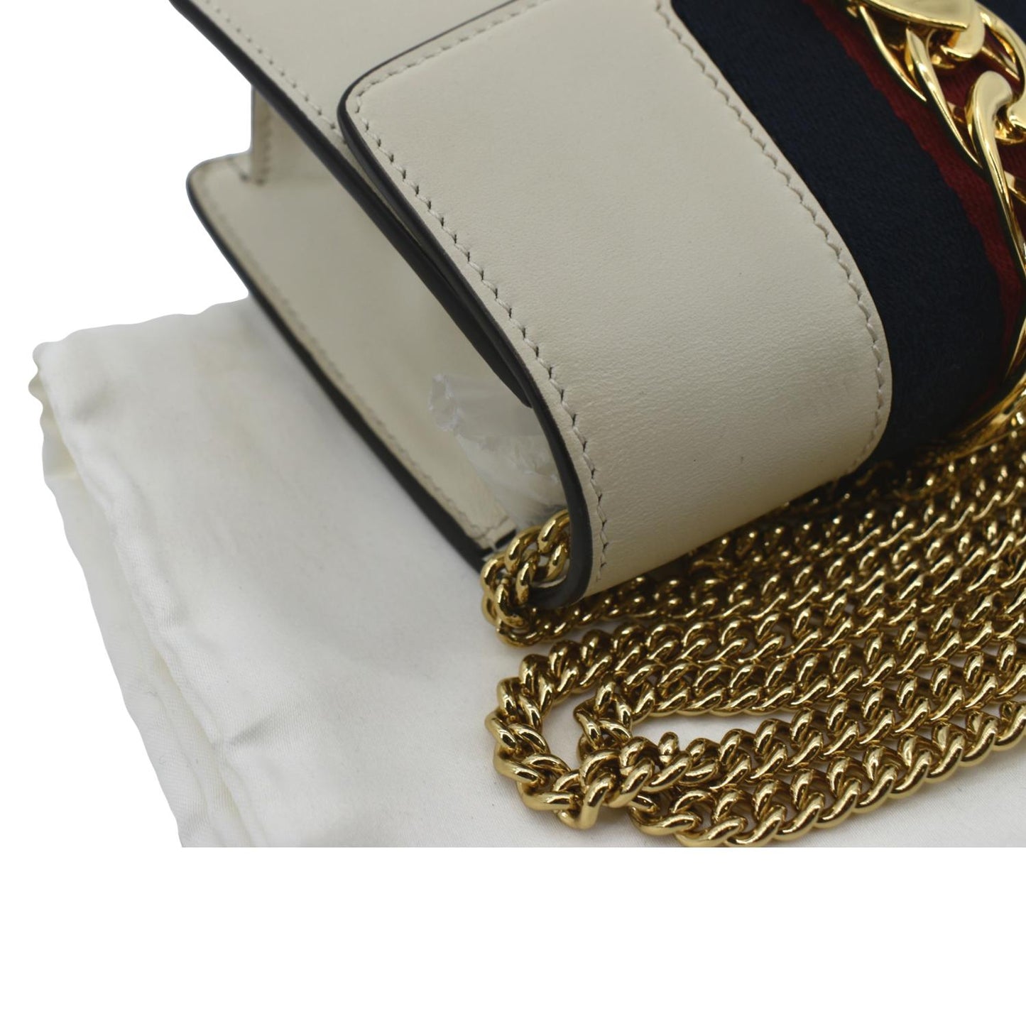 GUCCI Sylvie Super Mini Leather Crossbody Bag White 494646