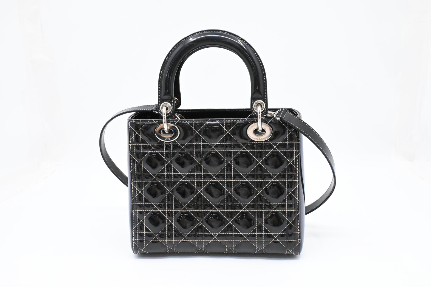 Dior Medium Lady D in Black Cannage Patent Leather